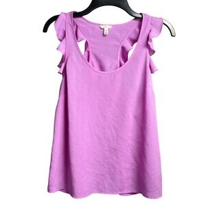 I Love H81 Ruffle Sleeve Tank Top‎ Racerback Sleeveless Blouse Purple S